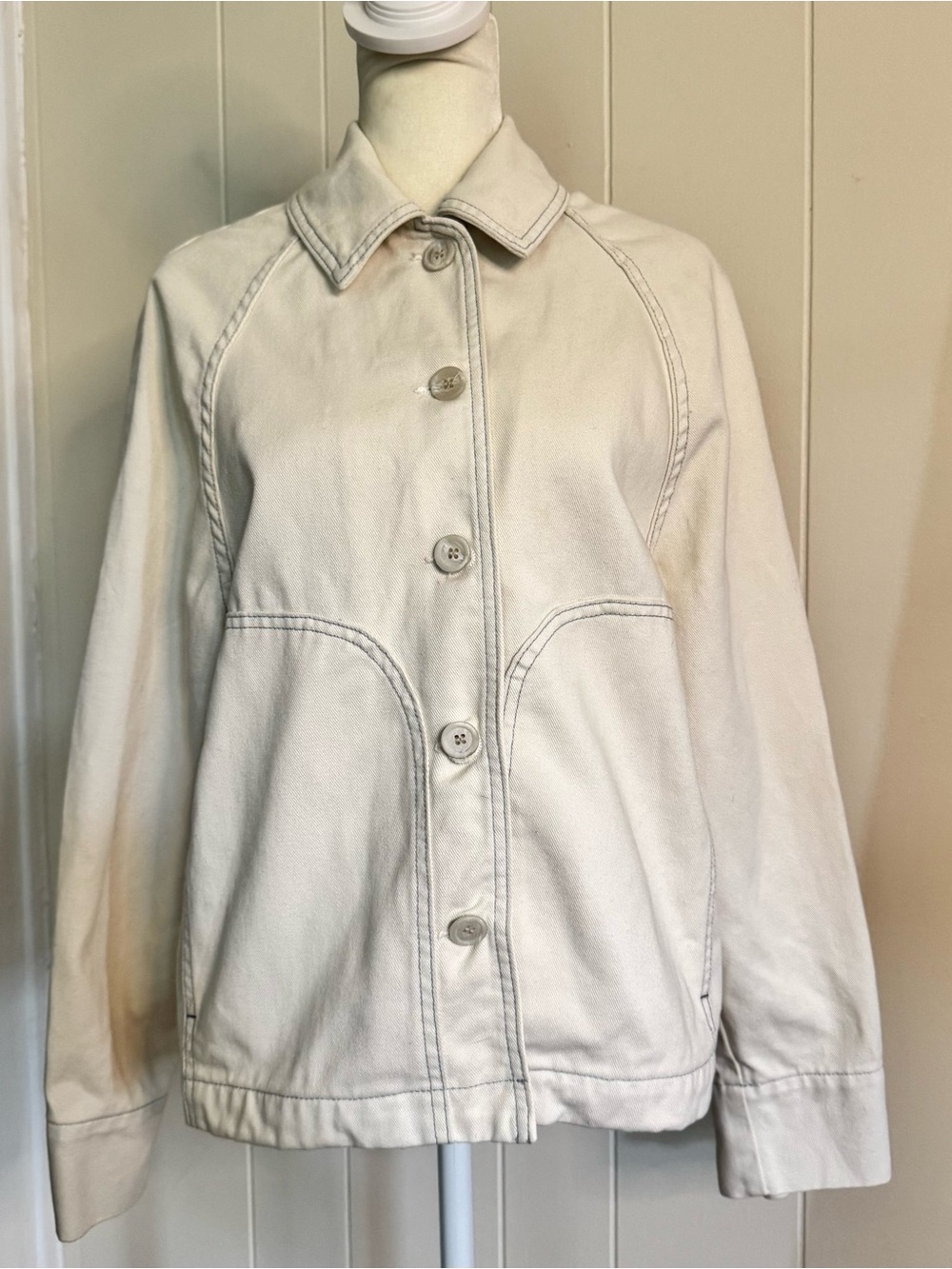 Atelier Delphine Cream Santana Button Collared Women's Jacket Pockets Size S